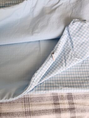 Light Blue Gingham Cotton Duvet Cover with Solid Light Blue Backing